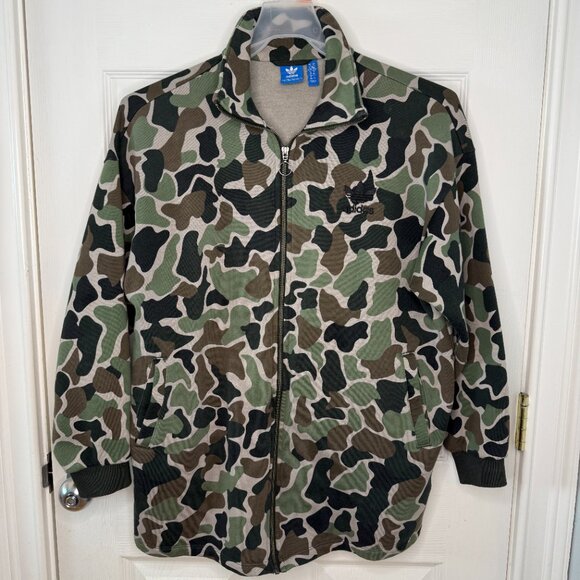 Adidas Camo Track Jacket Full Zip Fleece Lined Size Medium - Picture 1 of 9